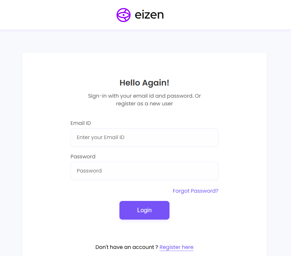 Login credentials page