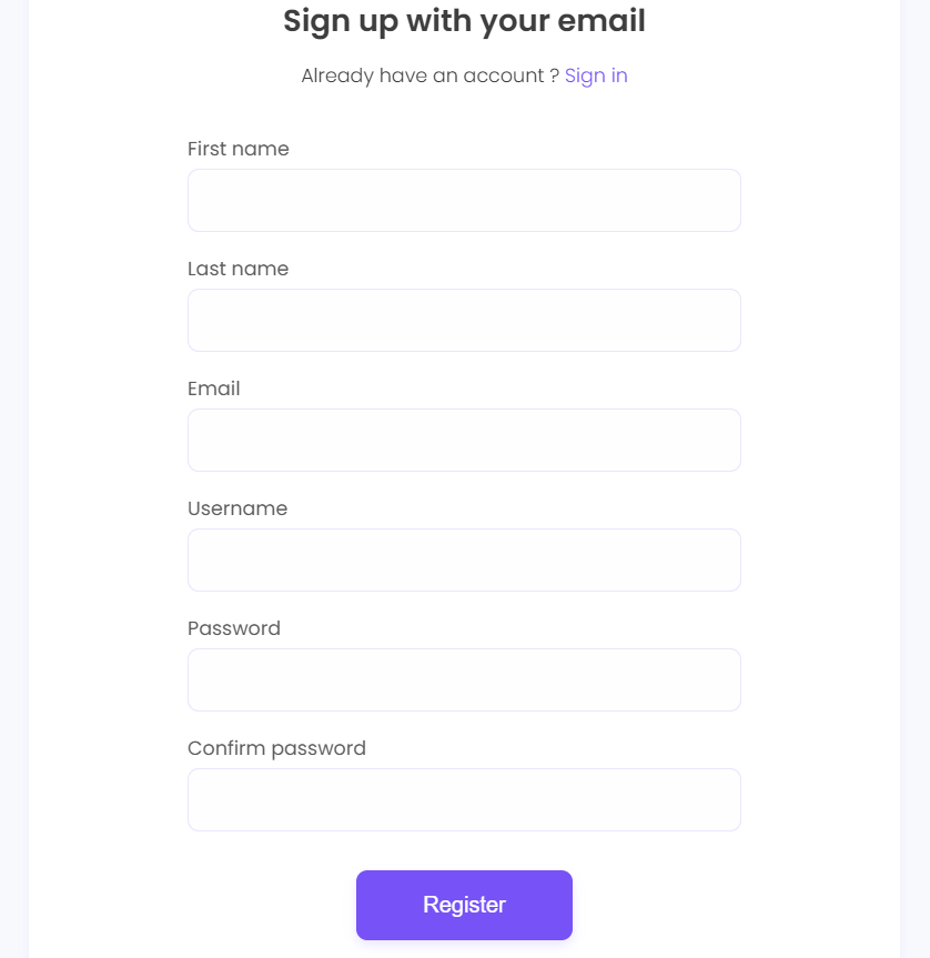 Register credentials page